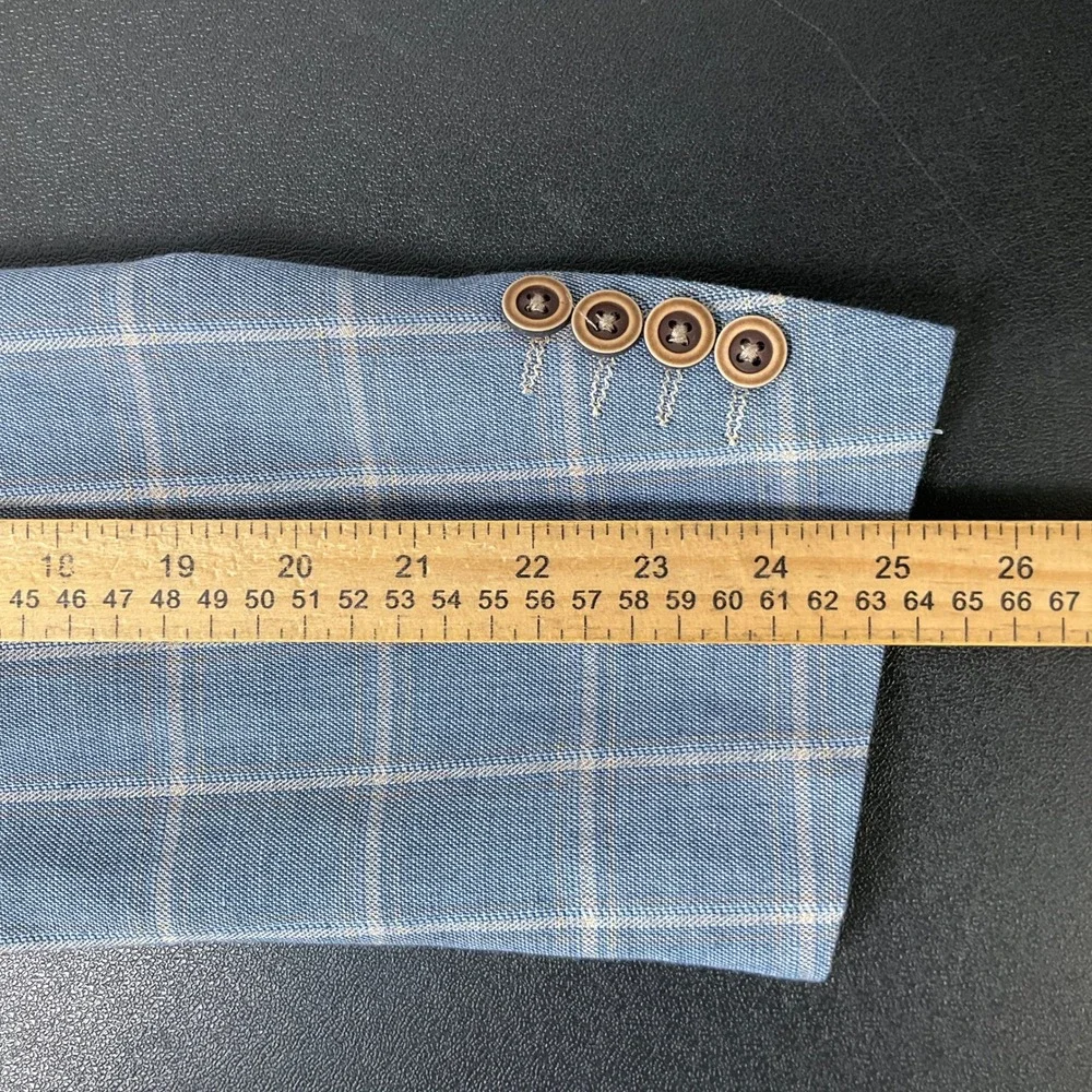 Alan Flusser Sport Coat Mens 40R Blue Linen Blend Windowpane Plaid Floral Blazer